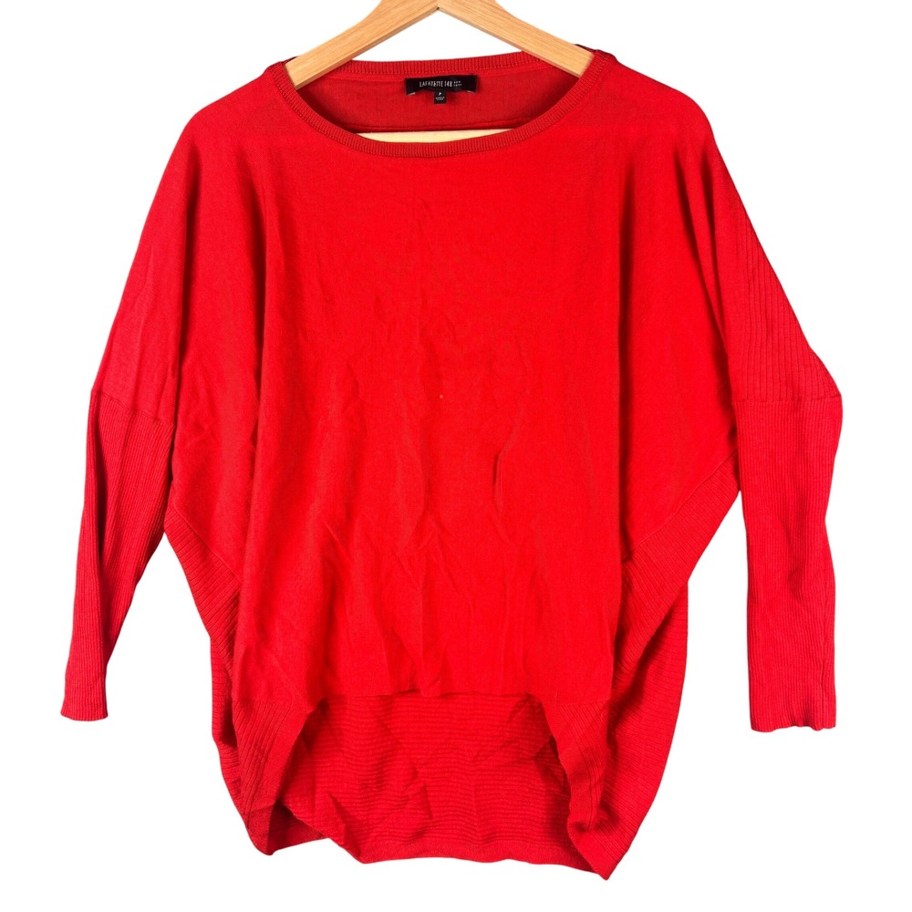 Lafayette 148 New York Red 100% Wool Batwing Dolman Sleeve Sweater Size P Petite